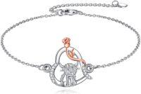 wholesale 925 Sterling Silver Highland Cow Rose Charm Bracelet - Cute Animal Hypoallergenic s for Women & Teen Girls-highland cow