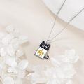 wholesale 925 Sterling Silver Cute Black Cat Gift Box Gold Bow Pendant Necklace-0-1