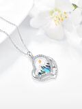 wholesale 925 Sterling Silver Heart-Shaped Mountain Pendant with Yellow Stone and Abalone Shell Inlay - Christian Jewelry for Women-0-2