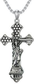 wholesale 925 Sterling Silver &  Statue of Liberty Design Cross Pendant Necklace for Men and Women-0-0