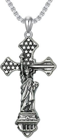 wholesale 925 Sterling Silver &  Statue of Liberty Design Cross Pendant Necklace for Men and Women-Z Statue of Liberty Cross Necklace