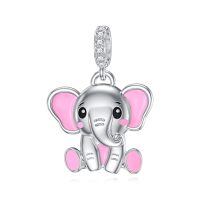 wholesale 925 Sterling Silver & Platinum Plated Elephant Charm Bead for Luck - 18mm Dangle Charm for Bracelets - Hypoallergenic Gift for Women Men-Elephant