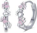 wholesale 925 Sterling Silver Pink Enamel Paw Print Huggie Hoop Earrings for Women and Girls - Small Animal Lover Gift Set-0-0