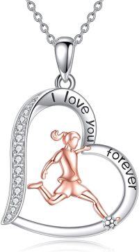 wholesale 925 Sterling Silver Soccer Girl Pendant Necklace - I Love You Forever-Football Women Necklace