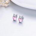 wholesale 925 Sterling Silver Pink Heart Cat Stud Earrings - Adorable Kitty  for Her-0-1