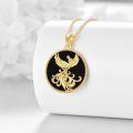 wholesale 925 Sterling Silver Gold Plated Round Black Onyx Phoenix Pendant Necklace-0-4