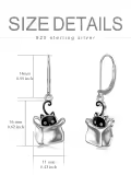TOUPOP Sterling Silver & Stone Black Cat Dangle Leverback Earrings-0-4