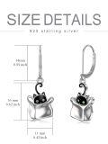 TOUPOP Sterling Silver & Stone Black Cat Dangle Leverback Earrings-0-4