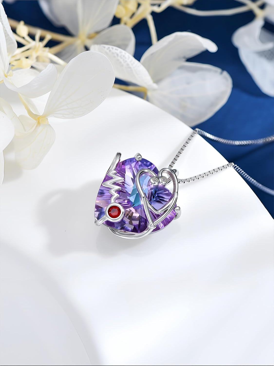 Sterling Silver Crystal Stethoscope Necklace Nurse Doctor Midwife Gifts-0-3