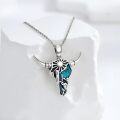 wholesale 925 Sterling Silver Turquoise Western Cow Skull with Cactus Pendant Necklace for Women-0-1