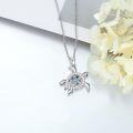 wholesale 925 Sterling Silver Heart-Shaped Sea Turtle Pendant Necklace with Blue Crystal Center for Women and Moms Gifts-0-2