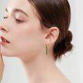 wholesale 925 Sterling Silver Plated Gold- Green Stone Long Drop Earrings for Women 14k Gold -0-1