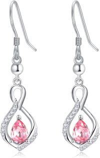 wholesale 925 Sterling Silver Crystal Infinity Earrings w Birthstone Drop Dangle-10 Oct