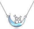 wholesale 925 Sterling Silver Moon & Rabbit Family Pendant Necklaces for Women Girls -0-0