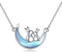 wholesale 925 Sterling Silver Moon & Rabbit Family Pendant Necklaces for Women Girls -05-bunny
