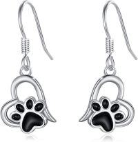 wholesale 925 Sterling Silver Black Enamel Cat/Dog Paw Stud Earrings - Unique Animal Footprint  for Her-Dog Paw Ear Hooks
