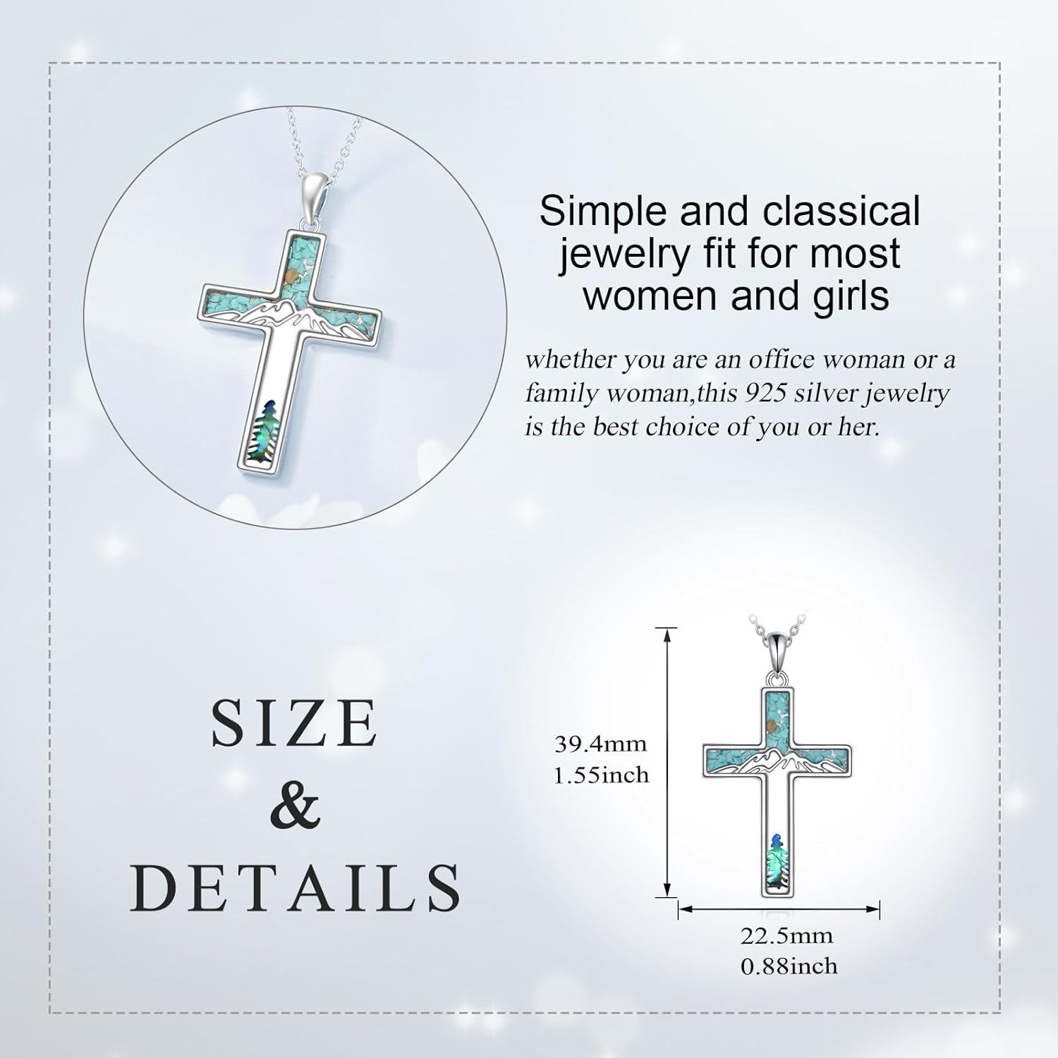 wholesale 925 Sterling Silver Turquoise Tree of Life Cross Pendant Necklace Jewelry for Women and Men-0-3