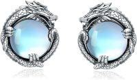 wholesale 925 Sterling Silver Blue Moonstone Dragon Stud Earrings for Women-Dragon