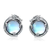 wholesale 925 Sterling Silver Blue Moonstone Dragon Stud Earrings for Women-Dragon