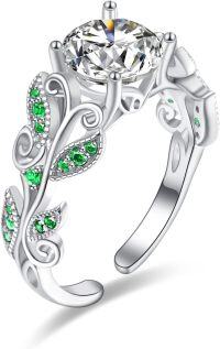 wholesale 925 Sterling Silver Birthstone Adjustable Open Ring for Women-Emerald