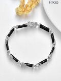 wholesale 925 Sterling Silver Green Jade Link Bracelet Wholesale With Intricate Clasp Design-0-37