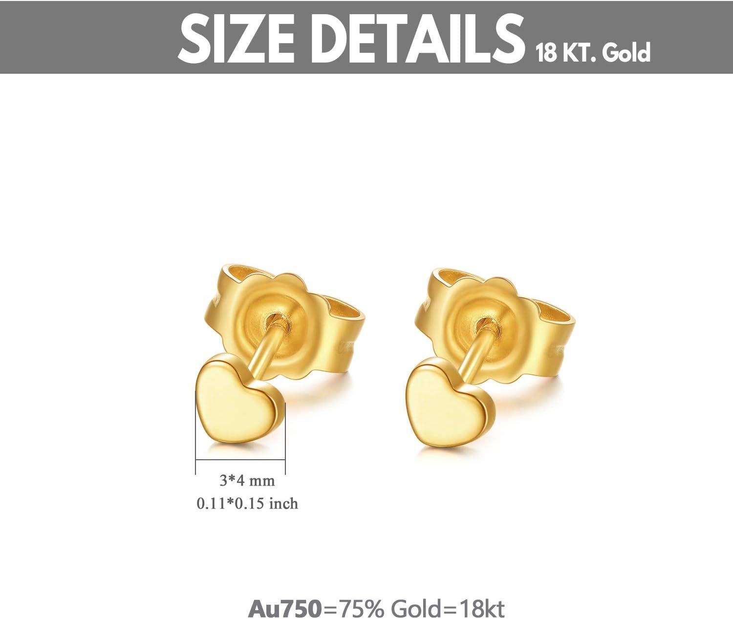 18K Gold Heart Shaped Stud Earrings with Flower Design - Perfect Valentine's Day Gift for Women-0-5