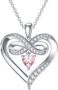 wholesale 925 Sterling Silver Birthstone Infinity Heart Necklace 20 Women s Jewelry Gift-10-Oct-Created Pink Sapphire