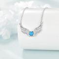 wholesale 925 Sterling Silver Blue Opal Winged Heart Pendant Necklace for Women-0-2