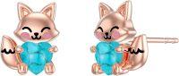 wholesale 925 Sterling Silver Pink Crystal Love Heart Fox Stud Earrings for Girls and Women-Turquoise
