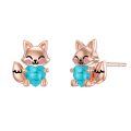 wholesale 925 Sterling Silver Cute Fox Holding Heart Earrings Wholesale Pink-0-44