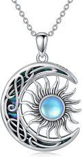 wholesale  925 Sterling Silver Moonstone Sun and Moon Necklace for Women, Celtic Knot Pendant, Gift for Christmas Mother's Day Valentine's Day-0-0