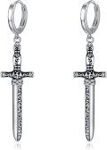 wholesale 925 Sterling Silver Cross Dagger Huggie Hoop Earrings Gothic Punk Style  for Women Girls-0-0