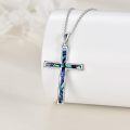 wholesale 925 Sterling Silver Blue Abalone Shell Inlay Cross Pendant Necklace-0-2
