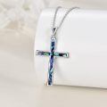 wholesale 925 Sterling Silver Blue Abalone Shell Inlay Cross Pendant Necklace-0-2