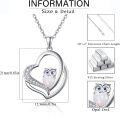 wholesale 925 Sterling Silver White Fire Opal Owl in Heart Shape Pendant Necklace for Women Girls Gifts-0-5