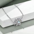 wholesale 925 Sterling Silver & Synthetic Moonstone Lotus Flower Bracelet - 0.76x0.54 Pendant, 7-2 Adjustable Chain, Gift Box-0-2