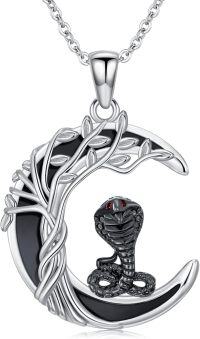 wholesale 925 Sterling Silver Crescent Moon with Cobra Pendant Necklace-Snake
