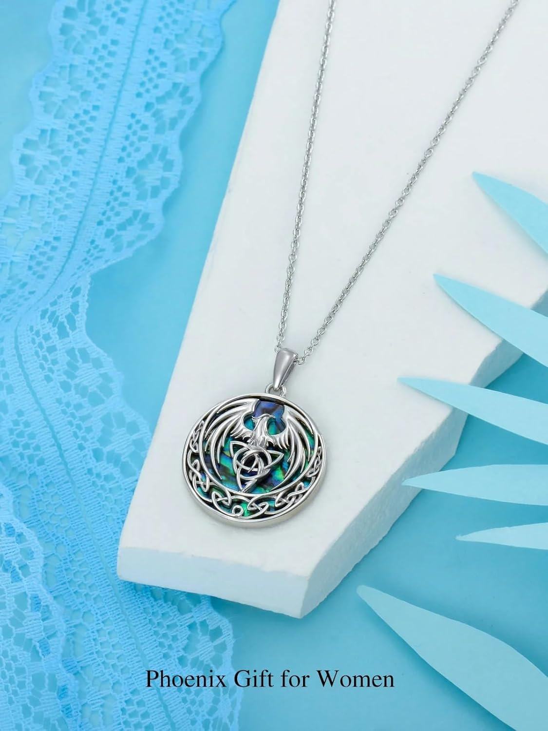 Sterling Silver Abalone Shell Phoenix Necklace Pendant-0-6