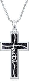 wholesale  Sterling Silver Genuine Gemstone Faith Cross Necklace for Women -0-5