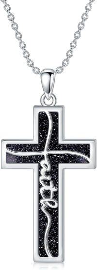 wholesale  Sterling Silver Genuine Gemstone Faith Cross Necklace for Women -B1-Natural Blue Sandstone