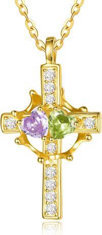 wholesale  Sterling Silver Birthstones Gold Cross Necklace for Women -06-08-Jun-Aug-06-08-Jun-Aug