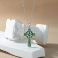 wholesale 925 Sterling Silver Green Enamel Celtic Cross Pendant with Emerald Stone and Chain-0-2