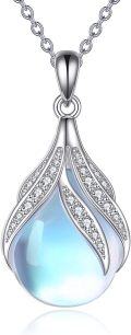 wholesale 925 Sterling Silver Blue Moonstone Tear Drop Heart Pendant Necklace for Women-0-0