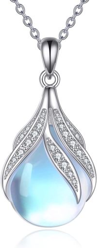 wholesale 925 Sterling Silver Blue Moonstone Tear Drop Heart Pendant Necklace for Women-Moonstone Necklace-5