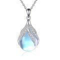 wholesale 925 Sterling Silver Crescent Tear Drop Shape Rainbow Moonstone Pendant Necklace-0-0