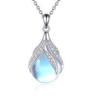 wholesale 925 Sterling Silver Crescent Tear Drop Shape Rainbow Moonstone Pendant Necklace-Moonstone Necklace-5