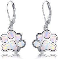 wholesale Sterling Silver Paw Print Drop Dangle Earrings Dog Cat Pet Jewelry Gifts-White opal paw