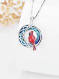 wholesale 925 Sterling Silver Red Cardinal Pendant with Blue Swarovski Crystals and Celtic Knots Necklace for Women-0-4