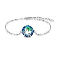 TOUPOP Sterling Silver Blue Crystal Sea Turtle Palm Tree Bracelet For Women-undefined