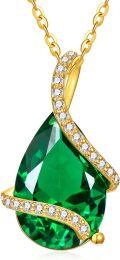 wholesale 14K Gold with Created Emerald & Moissanite Teardrop Pendant Necklace, 4CT D Color Gemstone Gift for Women-0-0